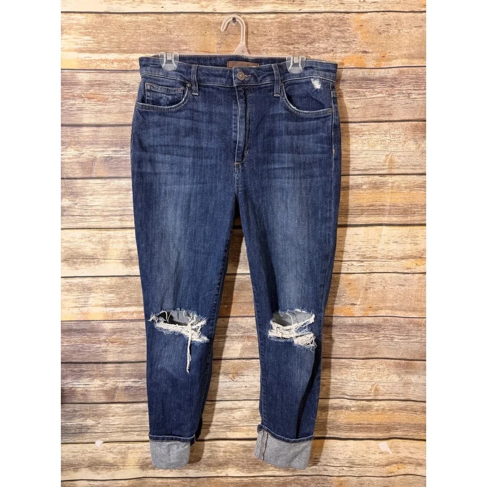Joe's Jeans Regina High Rise Crop Distressed Dark Wash Denim Jeans Size‎ 32